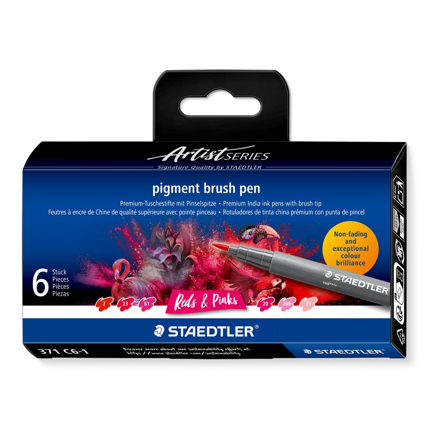 STAEDTLER Pigment Brush Pen Set of 6 - Reds & Pinks