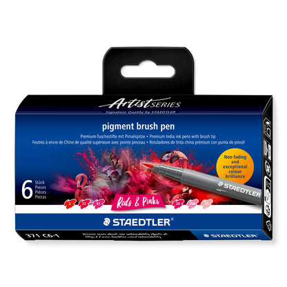 STAEDTLER Pigment Brush Pen Set of 6 - Reds & Pinks