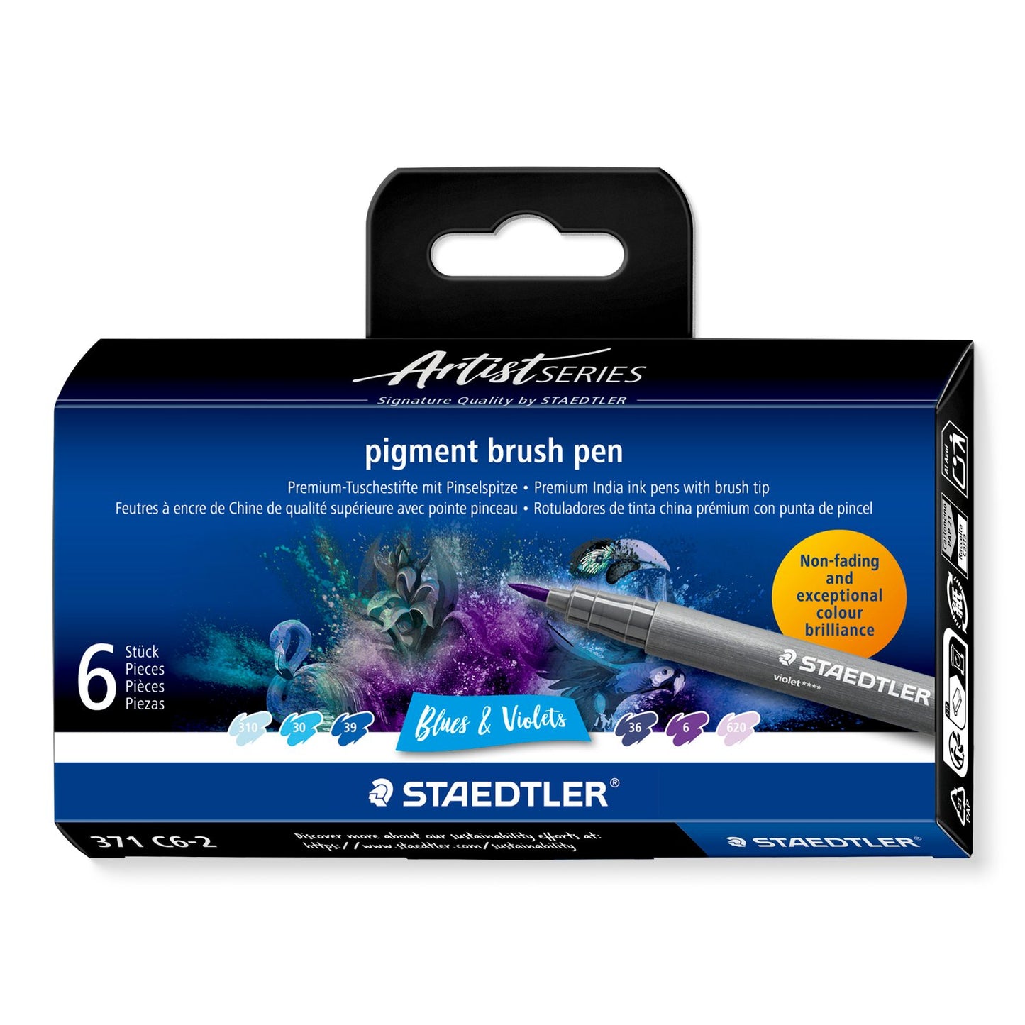 STAEDTLER Pigment Brush Pen Set of 6 - Blues & Violets