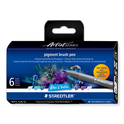 STAEDTLER Pigment Brush Pen Set of 6 - Blues & Violets