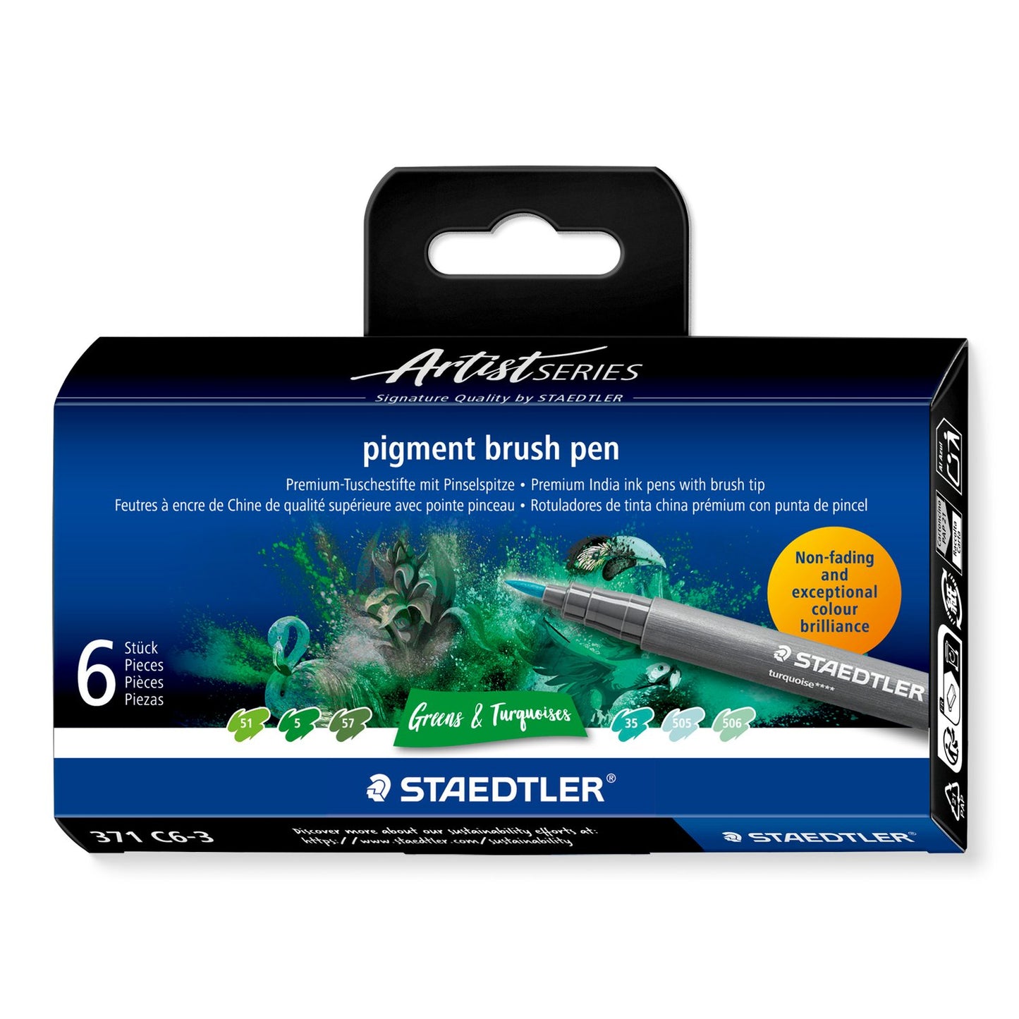STAEDTLER Pigment Brush Pen Set of 6 - Greens & Turquoises