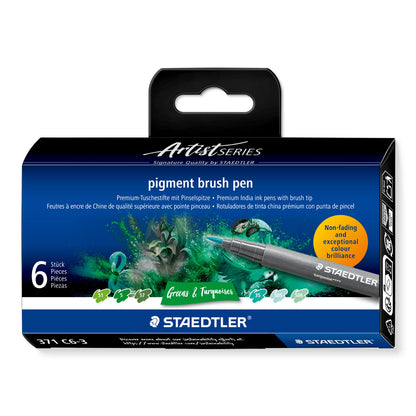 STAEDTLER Pigment Brush Pen Set of 6 - Greens & Turquoises