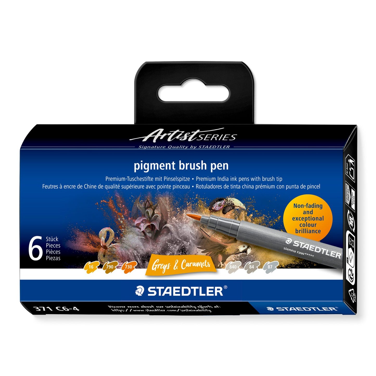 STAEDTLER Pigment Brush Pen Set of 6 - Greys & Caramels