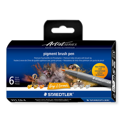 STAEDTLER Pigment Brush Pen Set of 6 - Greys & Caramels