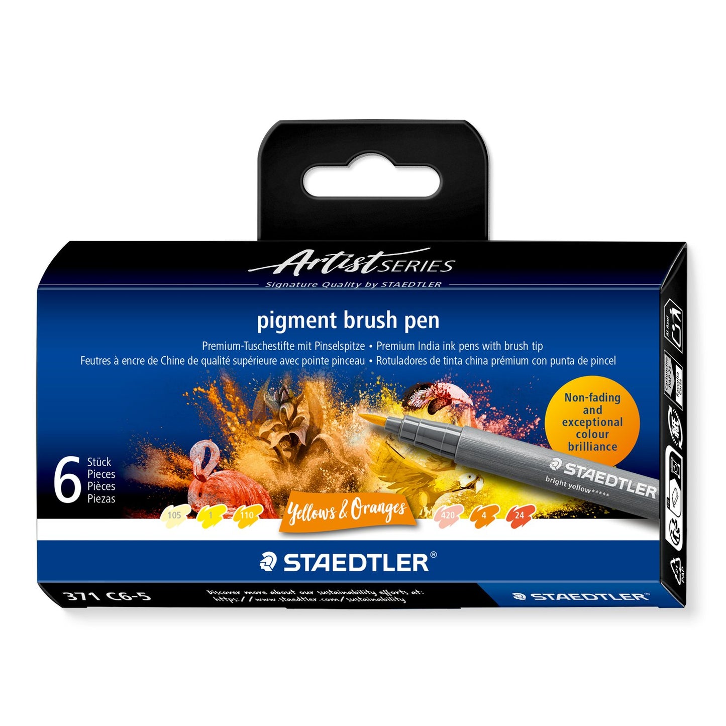 STAEDTLER Pigment Brush Pen Set of 6 - Yellows & Oranges