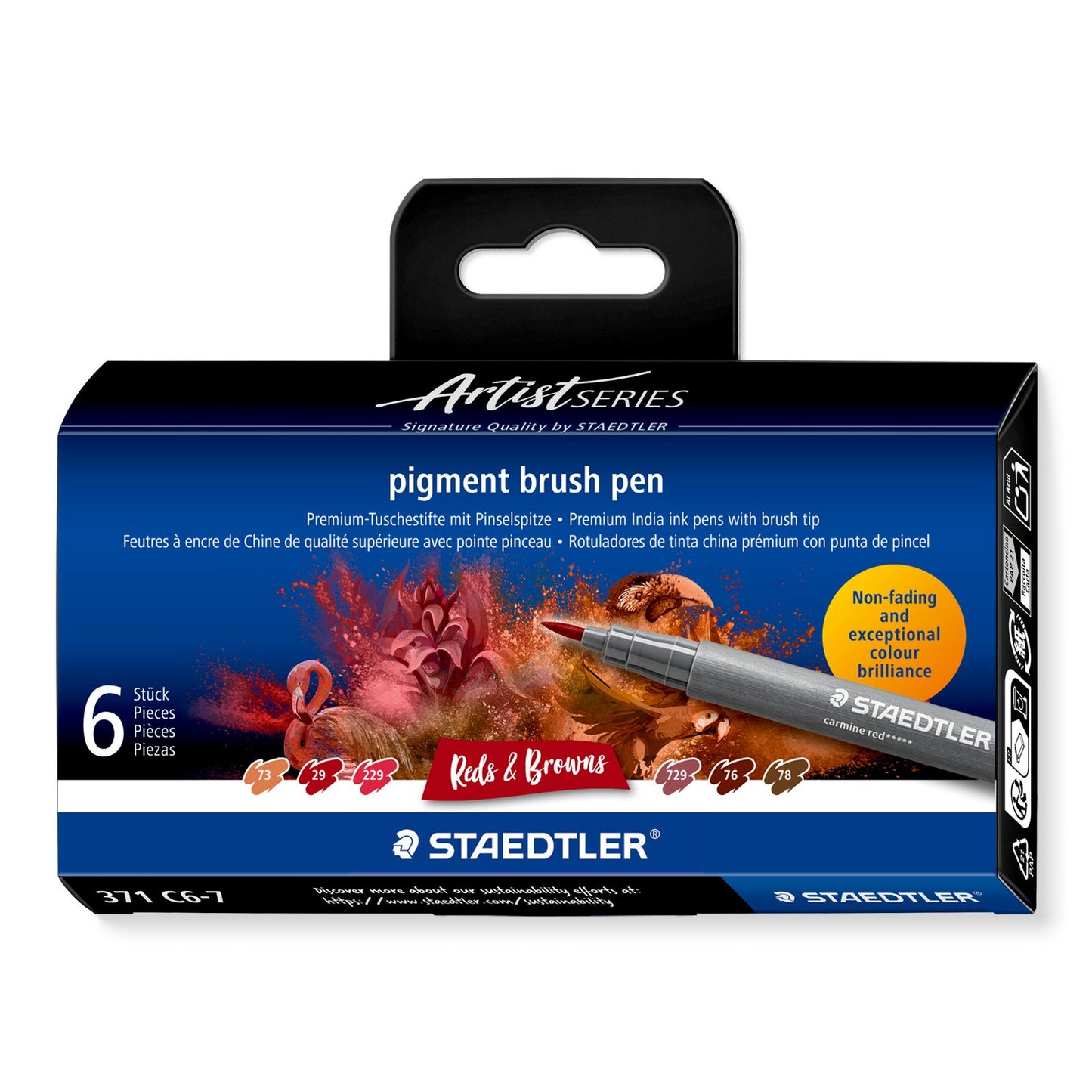 STAEDTLER Pigment Brush Pen Set of 6 - Reds & Browns