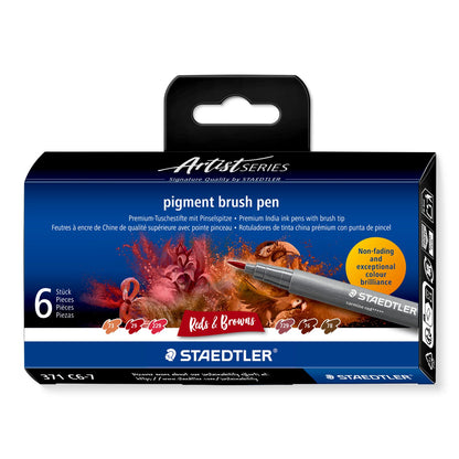 STAEDTLER Pigment Brush Pen Set of 6 - Reds & Browns