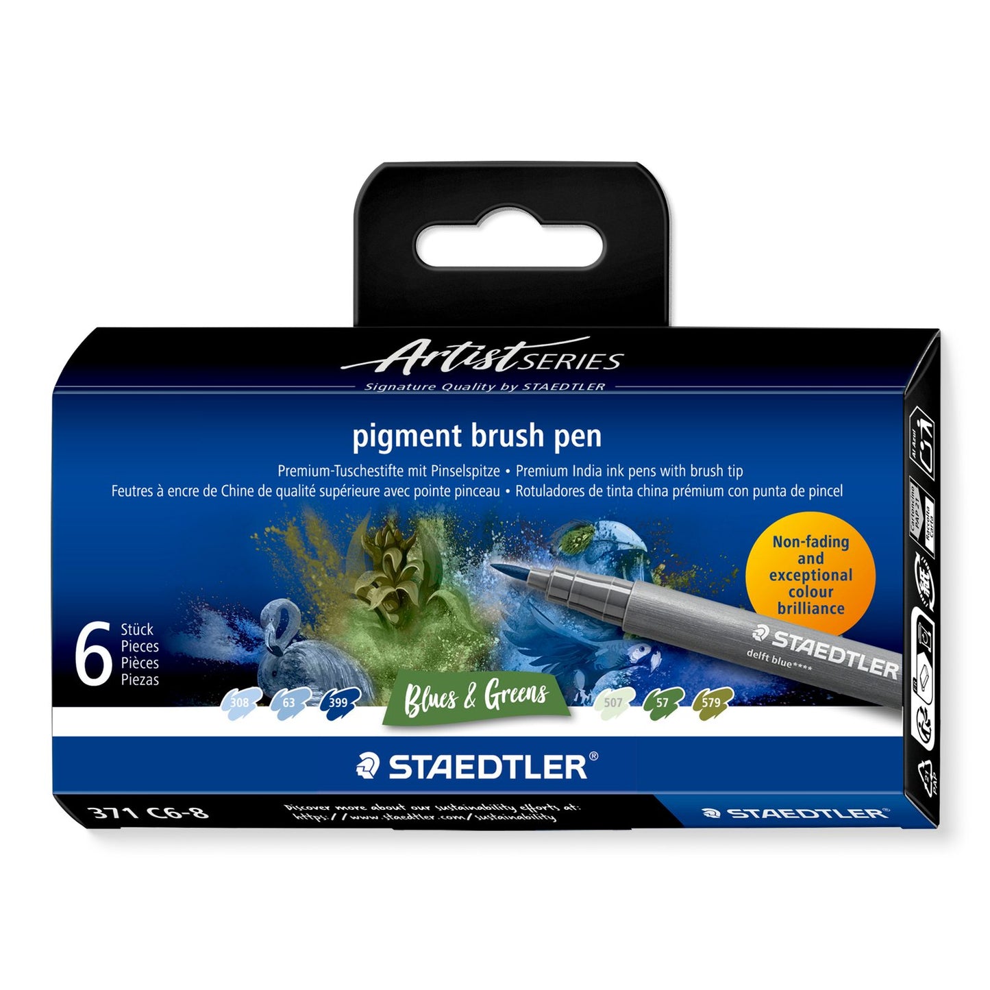 STAEDTLER Pigment Brush Pen Set of 6 - Blues & Greens