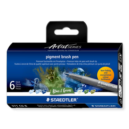 STAEDTLER Pigment Brush Pen Set of 6 - Blues & Greens